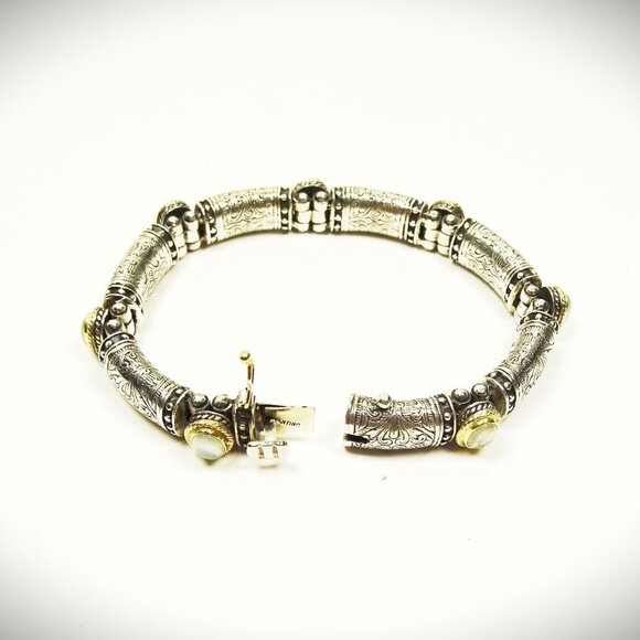 KONSTANTINO Sterling Silver 18K Yellow Gold Blue Stone Bangle Bracelet - Picture 6 of 11